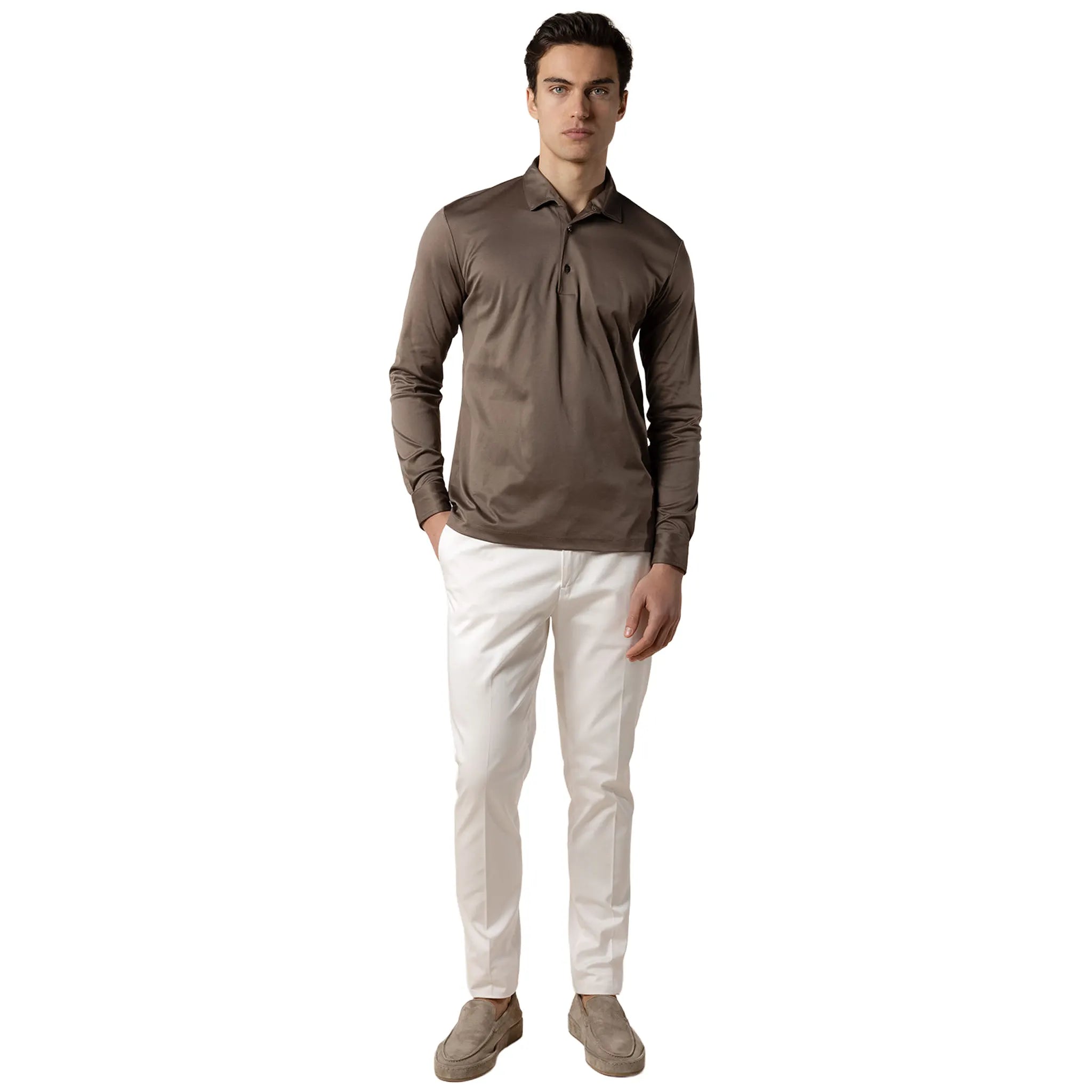 Full View of Aurélien Aur1 Polo L/S Ash Grey Shirt